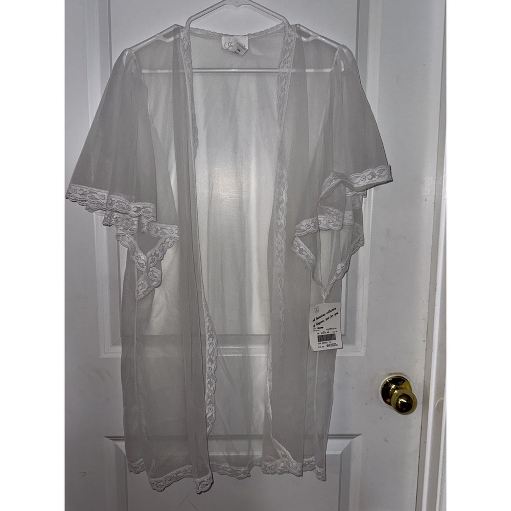 NWT Vintage White Sheer‎ Robe 'Inner Most' Sears Bridal Flowy Sleeves Med